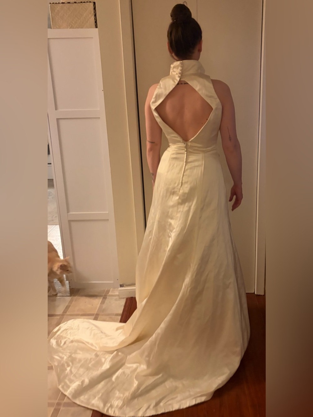 Never worn - Vintage Alfred Sung Cream 100% Silk Halter Wedding Gown